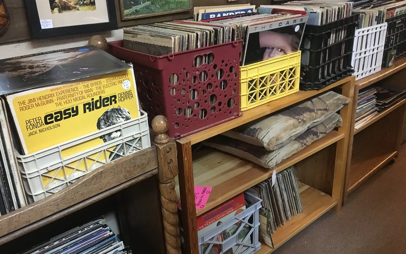 Crates of second-hand records in a shop